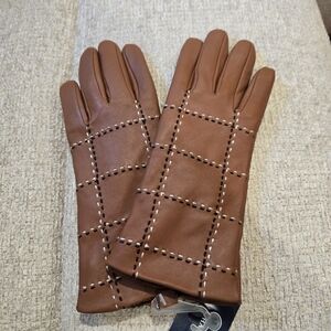 Brown Leather Gloves with Stitch Detailing